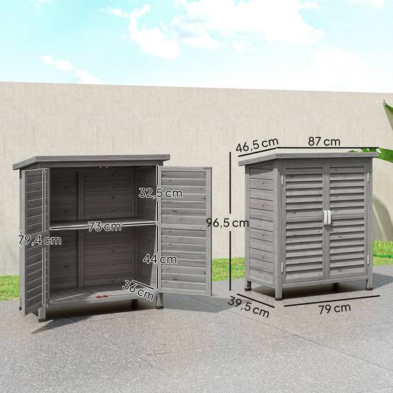 ComfortXL - Armoire de jardin bois sapin terrasse rangement outils portes persiennes 87x46x96cm gris - ComfortXL Outdoor Living - Image 5
