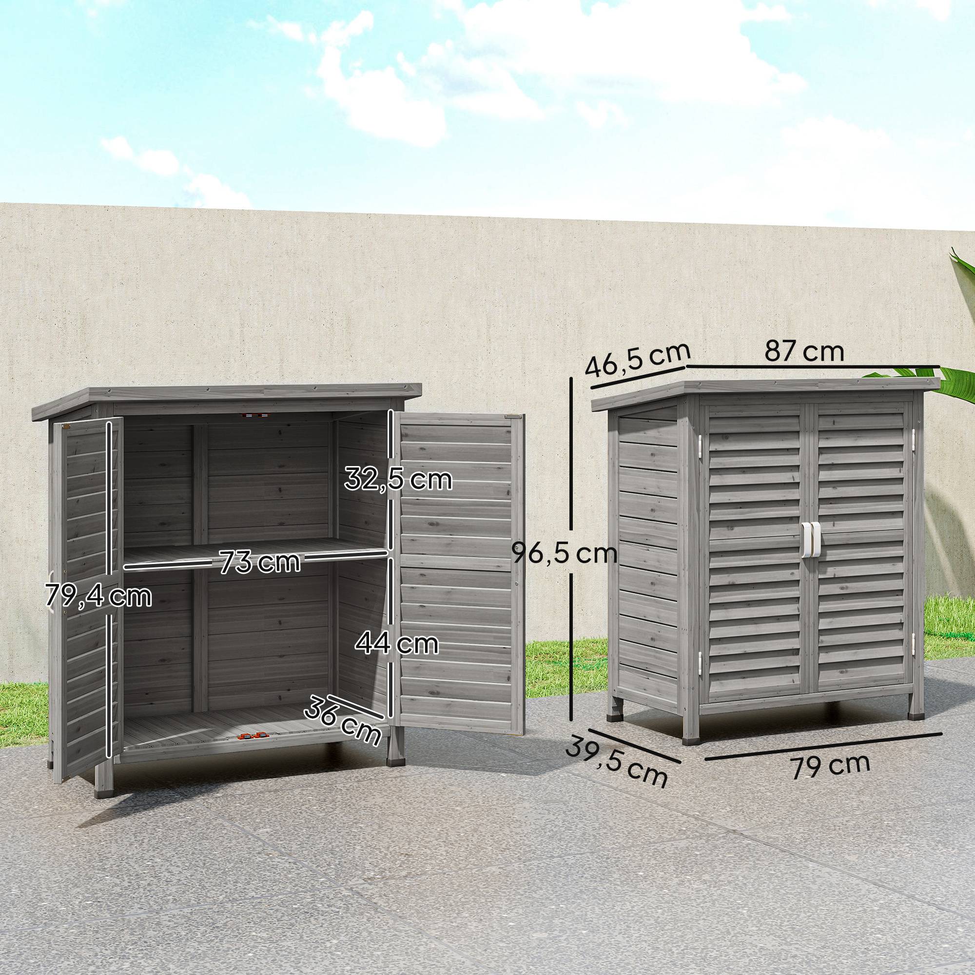 ComfortXL - Armoire de jardin bois sapin terrasse rangement outils portes persiennes 87x46x96cm gris - ComfortXL Outdoor Living - Image 5
