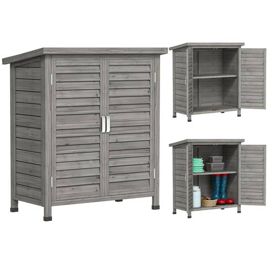 ComfortXL - Armoire de jardin bois sapin terrasse rangement outils portes persiennes 87x46x96cm gris - ComfortXL Outdoor Living - Image 1