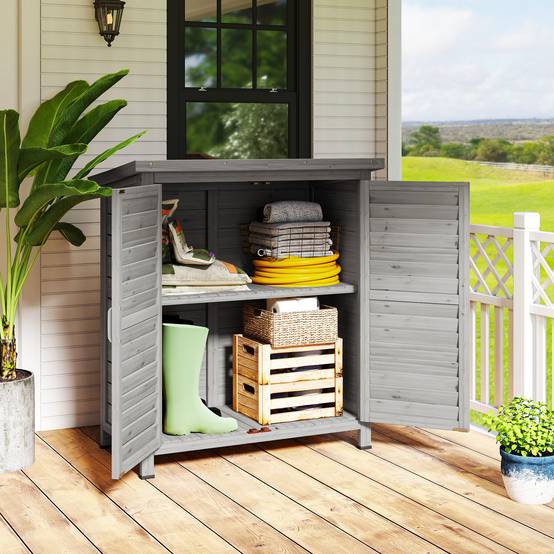 ComfortXL - Armoire de jardin bois sapin terrasse rangement outils portes persiennes 87x46x96cm gris - ComfortXL Outdoor Living - Image 3