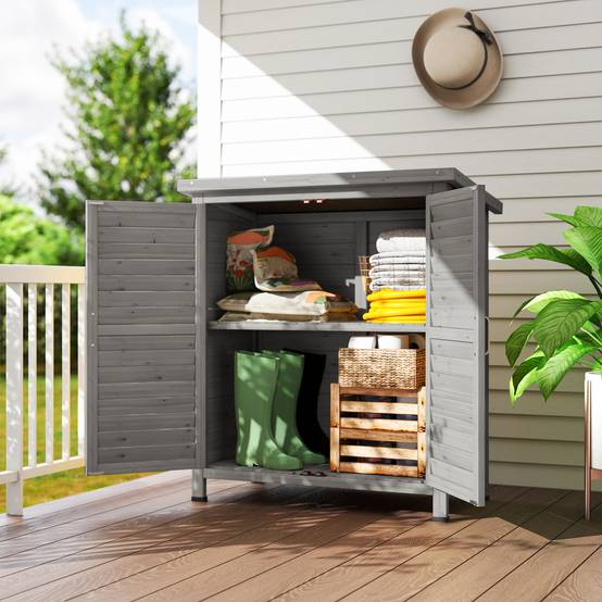 ComfortXL - Armoire de jardin bois sapin terrasse rangement outils portes persiennes 87x46x96cm gris - ComfortXL Outdoor Living - Image 4