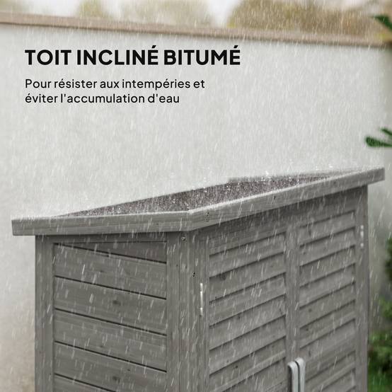 ComfortXL - Armoire de jardin bois sapin terrasse rangement outils portes persiennes 87x46x96cm gris - ComfortXL Outdoor Living - Image 7