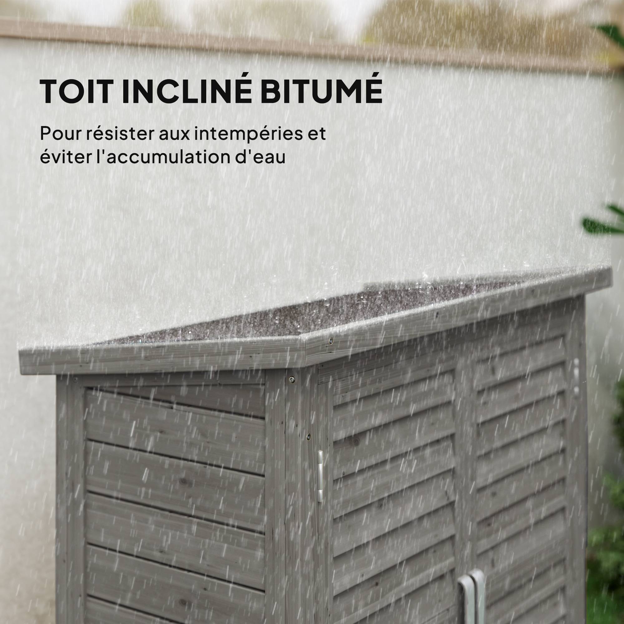 ComfortXL - Armoire de jardin bois sapin terrasse rangement outils portes persiennes 87x46x96cm gris - ComfortXL Outdoor Living - Image 7