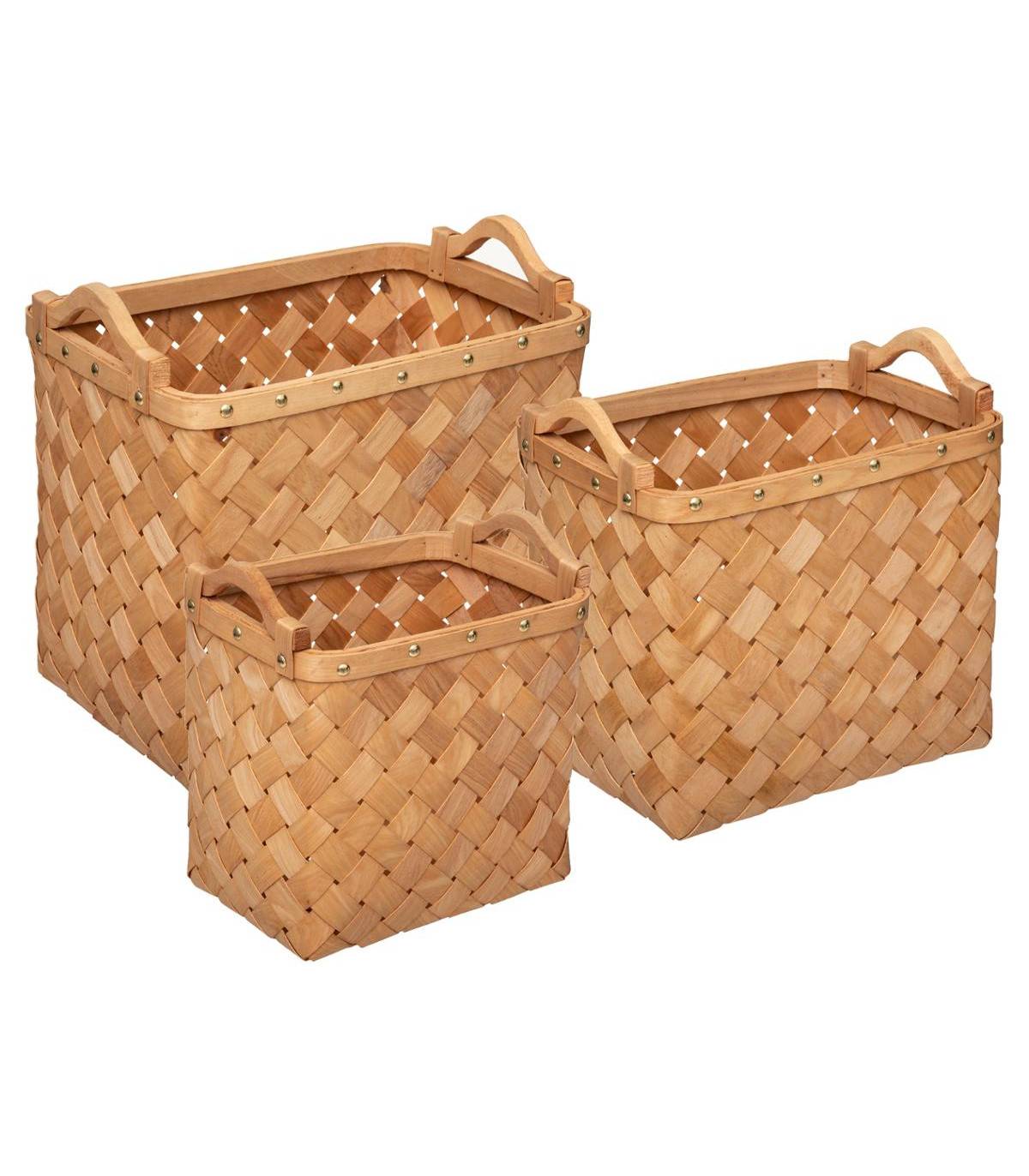 Set de 3 Paniers de rangement rectangle en Bois Clair - Image 1