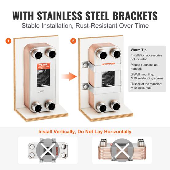 VEVOR Échangeur chaleur plaques brasées, 30 plaques, 127x305 mm. Cuivre/inox 316L, chauffage. - Image 6