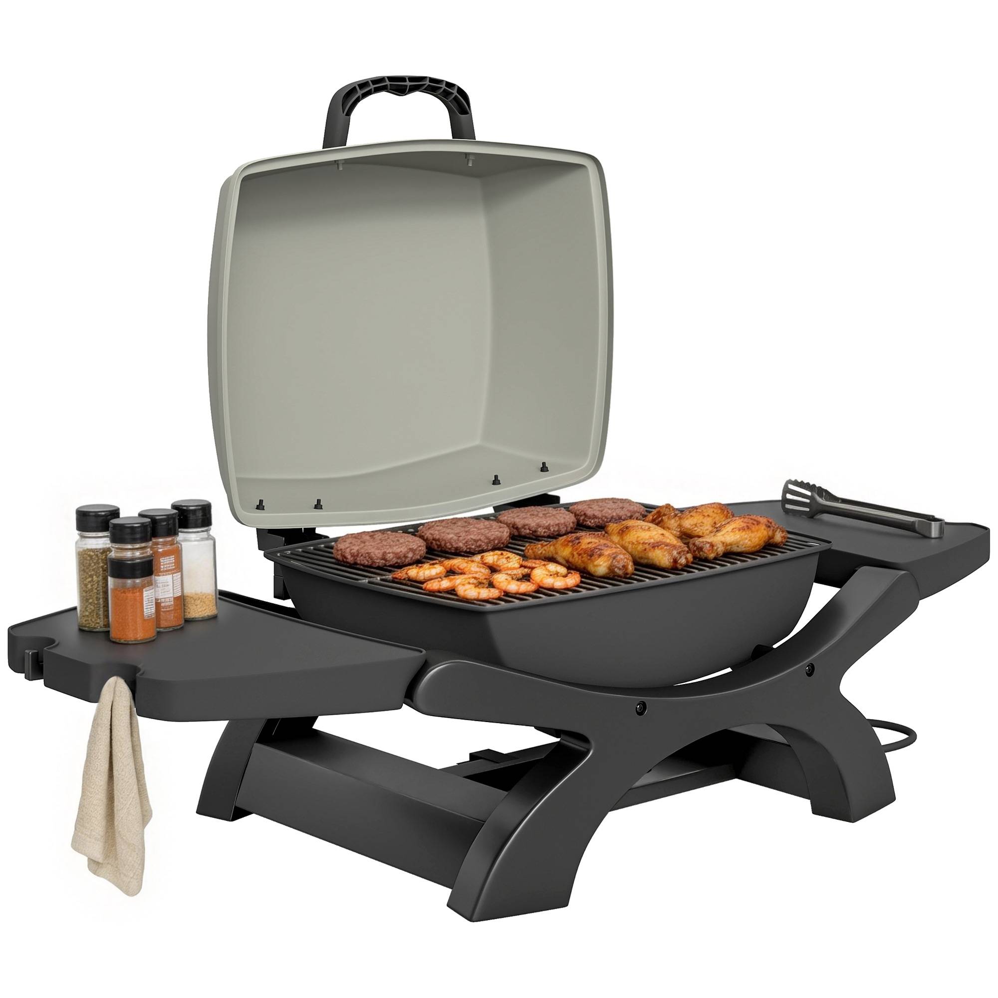 Barbecue électrique 2300W portable de table étagères latérales, noir - Image 1