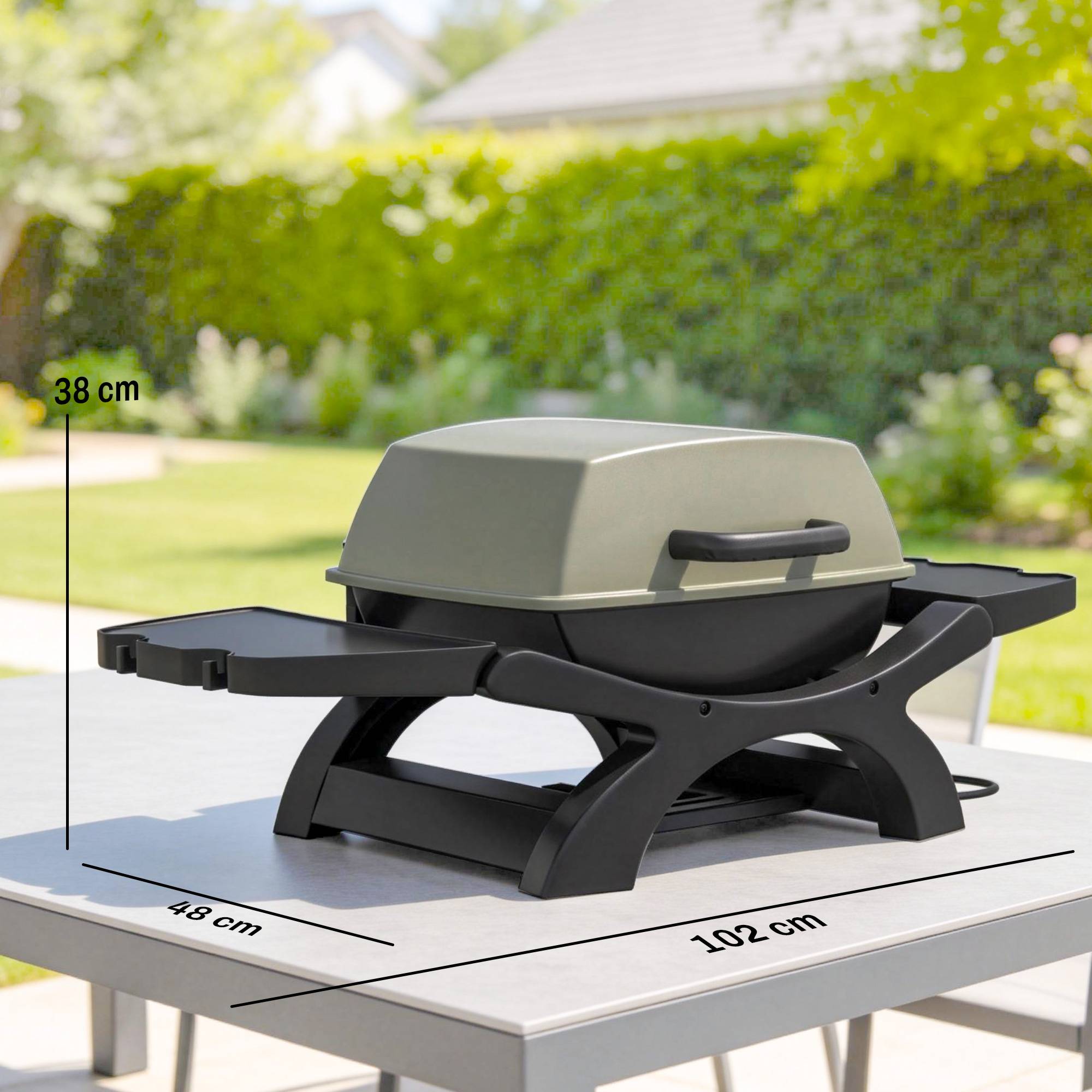 Barbecue électrique 2300W portable de table étagères latérales, noir - Image 5