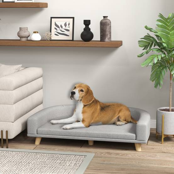 ComfortXL - Canapé pour grand chien polyester MDF 98 x 67 x 25 cm gris coussin amovible couchage surélevé jusqu’à 30 kg - Image 1