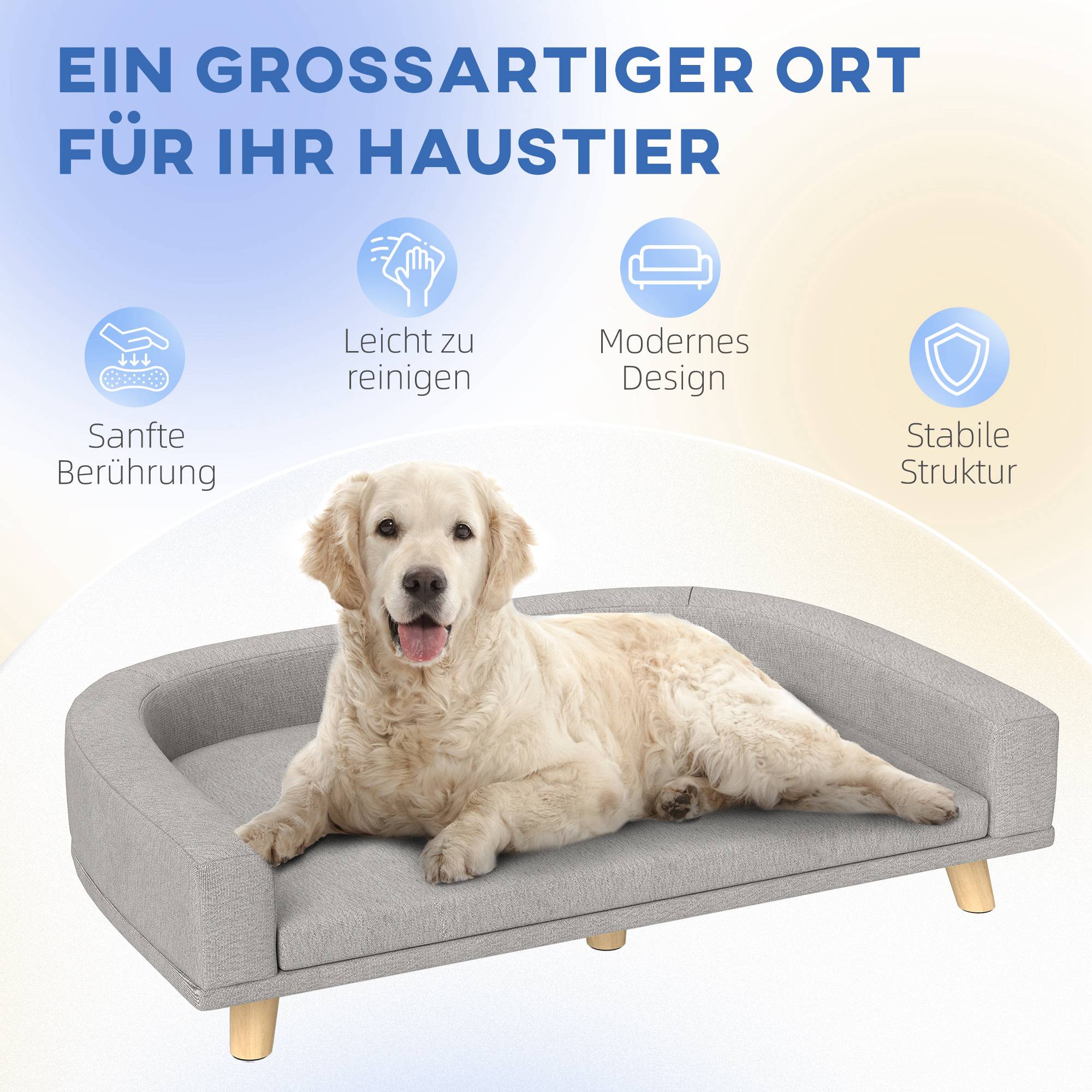 ComfortXL - Canapé pour grand chien polyester MDF 98 x 67 x 25 cm gris coussin amovible couchage surélevé jusqu’à 30 kg - Image 7