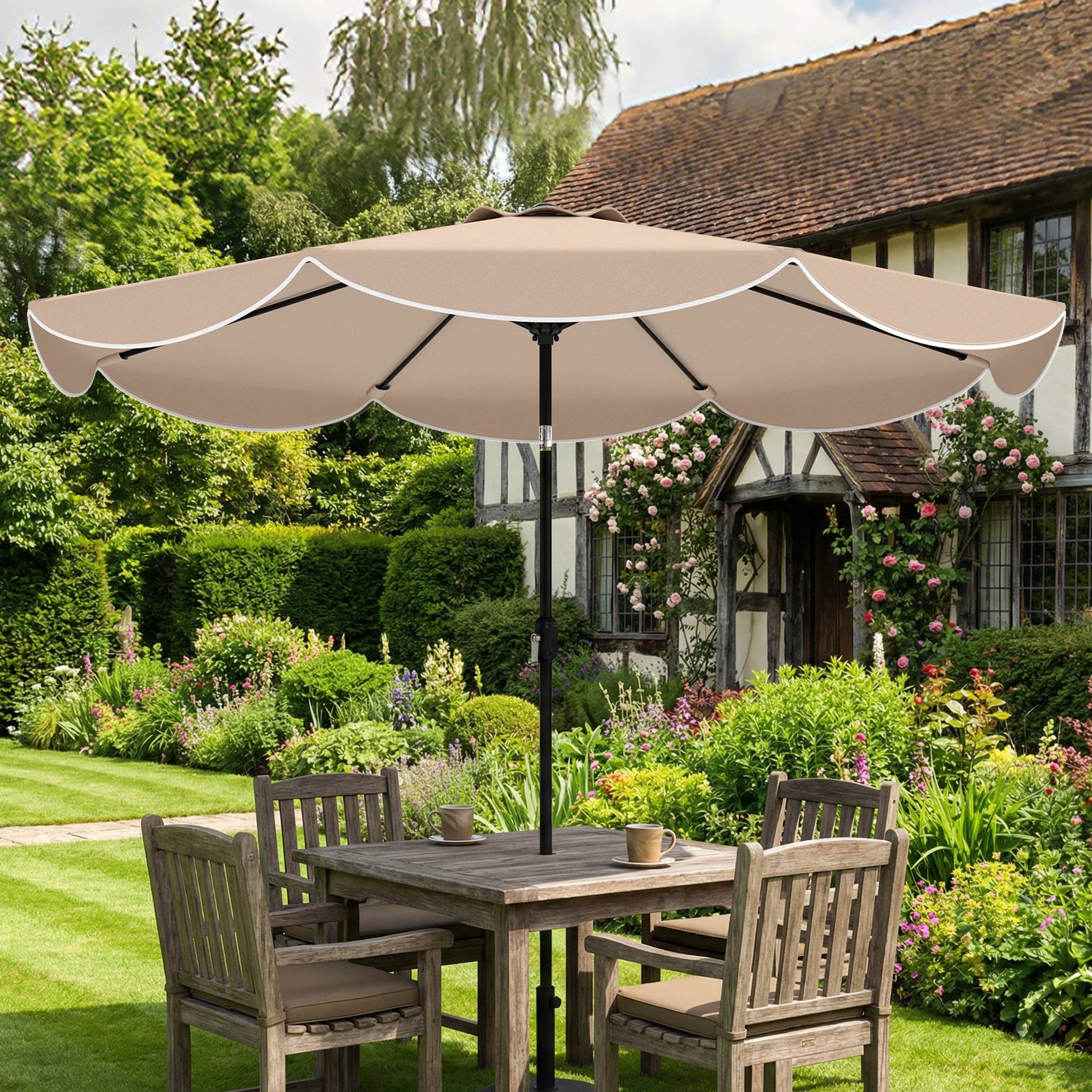 Parasol de terrasse extérieur Ø2,7 m avec manivelle et poignée réglables sur 3 positions, couleur kaki - Image 10
