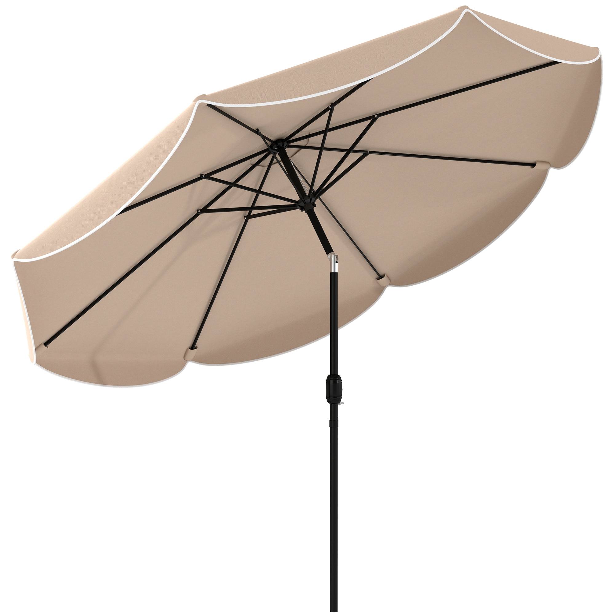 Parasol de terrasse extérieur Ø2,7 m avec manivelle et poignée réglables sur 3 positions, couleur kaki - Image 1