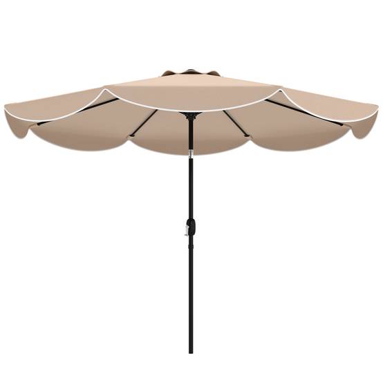 Parasol de terrasse extérieur Ø2,7 m avec manivelle et poignée réglables sur 3 positions, couleur kaki - Image 2