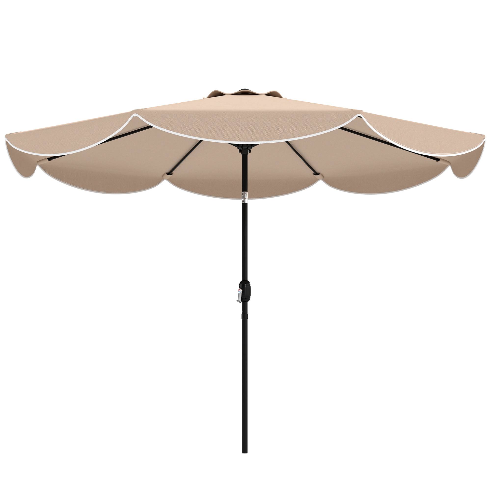 Parasol de terrasse extérieur Ø2,7 m avec manivelle et poignée réglables sur 3 positions, couleur kaki - Image 2