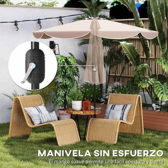 Parasol de terrasse extérieur Ø2,7 m avec manivelle et poignée réglables sur 3 positions, couleur kaki - Image 8