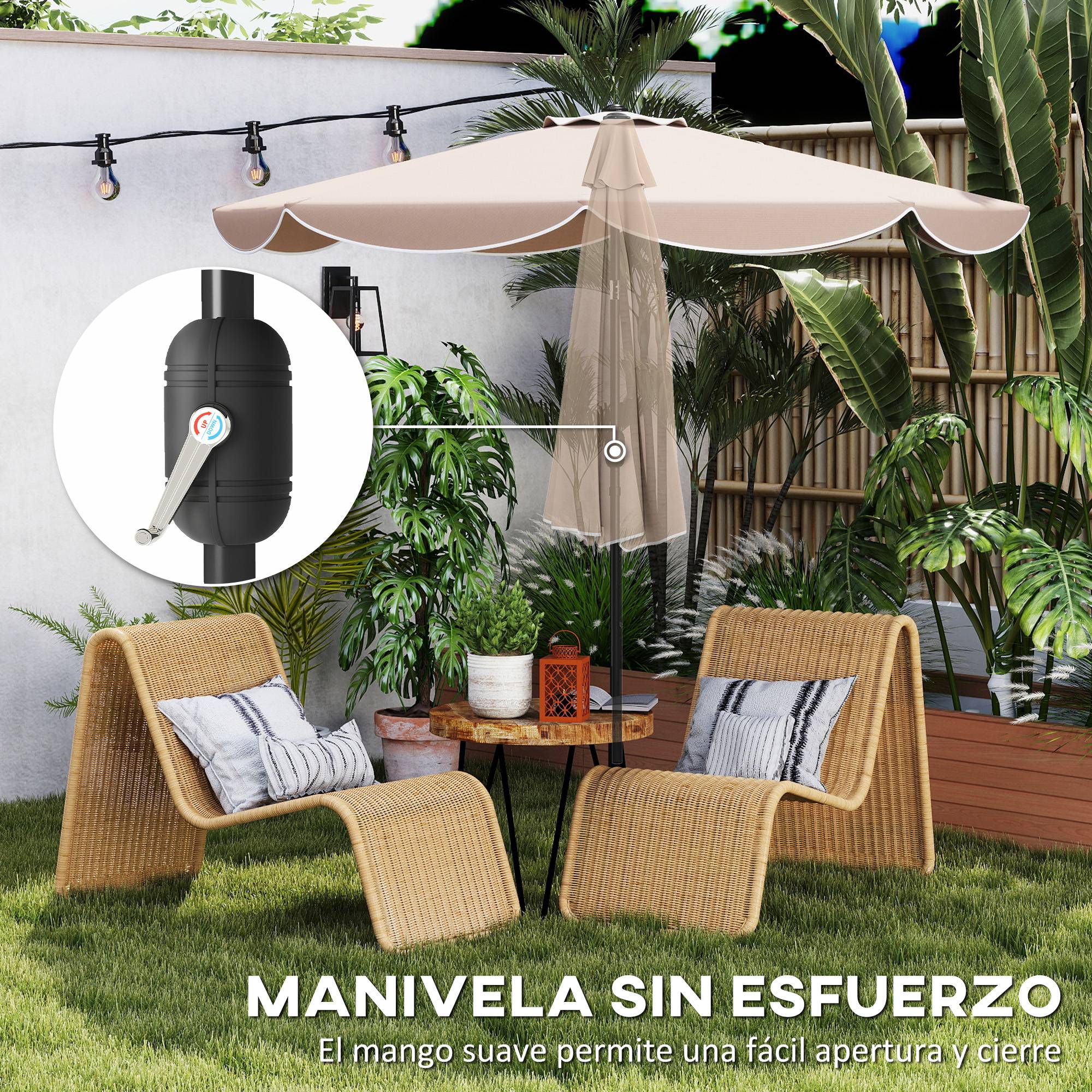Parasol de terrasse extérieur Ø2,7 m avec manivelle et poignée réglables sur 3 positions, couleur kaki - Image 8