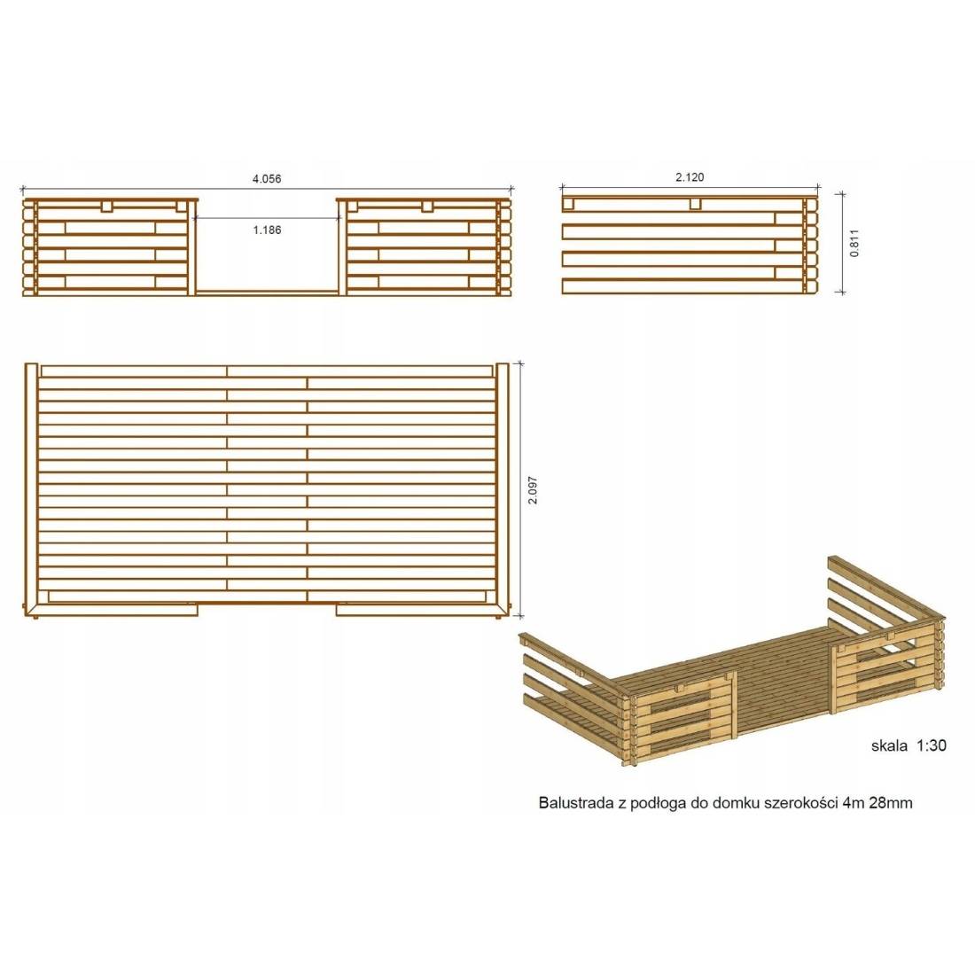 Altanka - Terrasse en bois avec balustrade pour abri en bois - 8m2 - 4m x 2m - imprégnée - couleur: marron - DOM79 - ALTANKA - Image 3