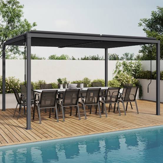 Pergola bioclimatique lames orientables acier 3x4 M gris anthracite - Image 1