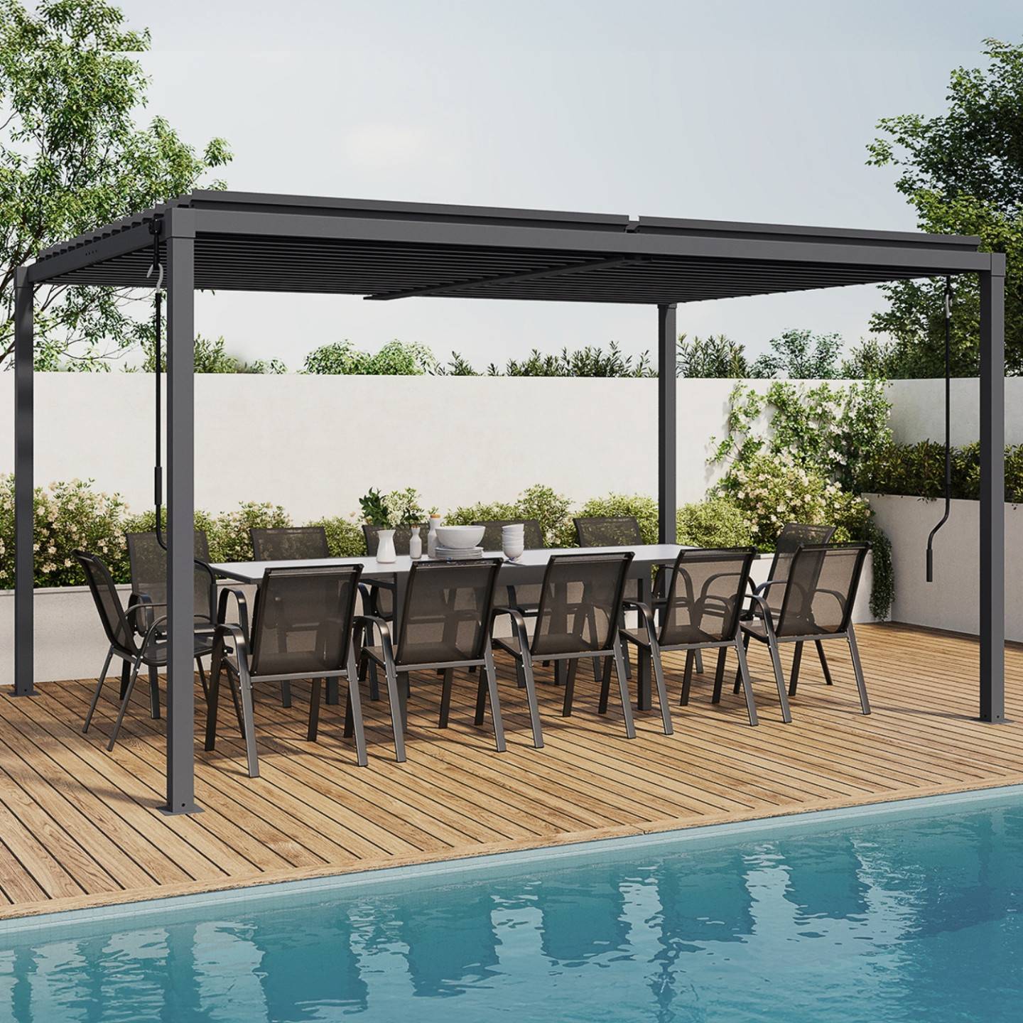 Pergola bioclimatique lames orientables acier 3x4 M gris anthracite - Image 1