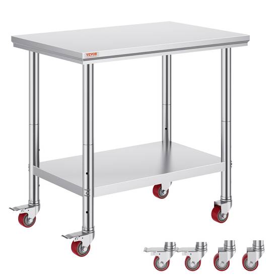 Vevor - VEVOR Table de Travail en Acier Inoxydable Commerciale 90x60 cm avec 4 Roulettes - Image 1