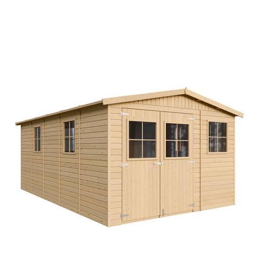 Timbela - Abri de jardin en bois Exterieur H226x324x516 cm/15 m² avec les planchers imprégné - Chalet - 17 mm d’épaisseur - Timbela M337+M337G - Image 2
