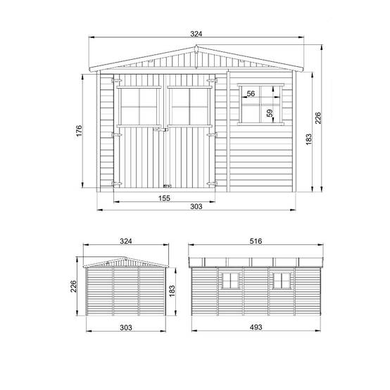 Timbela - Abri de jardin en bois Exterieur H226x324x516 cm/15 m² avec les planchers imprégné - Chalet - 17 mm d’épaisseur - Timbela M337+M337G - Image 5