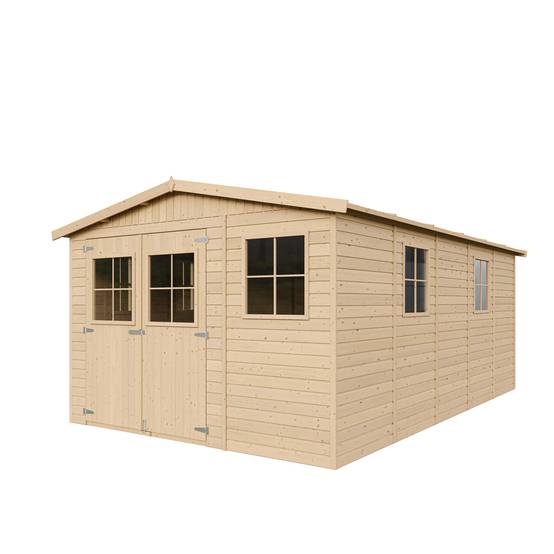 Timbela - Abri de jardin en bois Exterieur H226x324x516 cm/15 m² avec les planchers imprégné - Chalet - 17 mm d’épaisseur - Timbela M337+M337G - Image 4