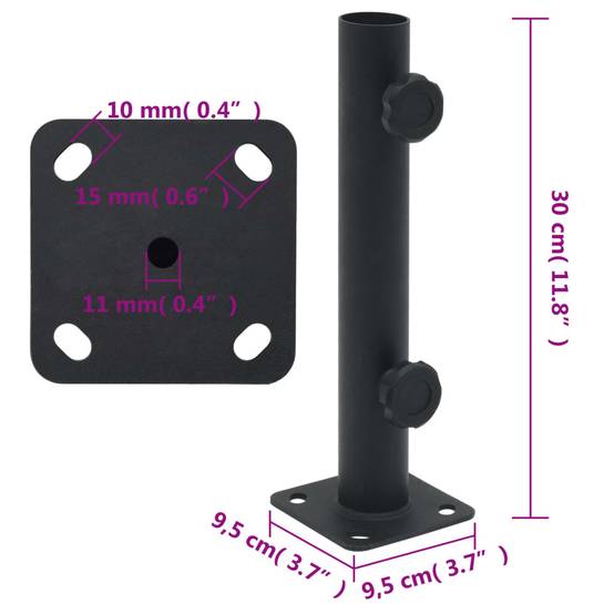 Support de Mât Parasol Acier Base de Fixation au Sol pour Terrasse Balcon Mât Ø32-38mm Noir Mat – ComfortXL Outdoor Living - Image 6