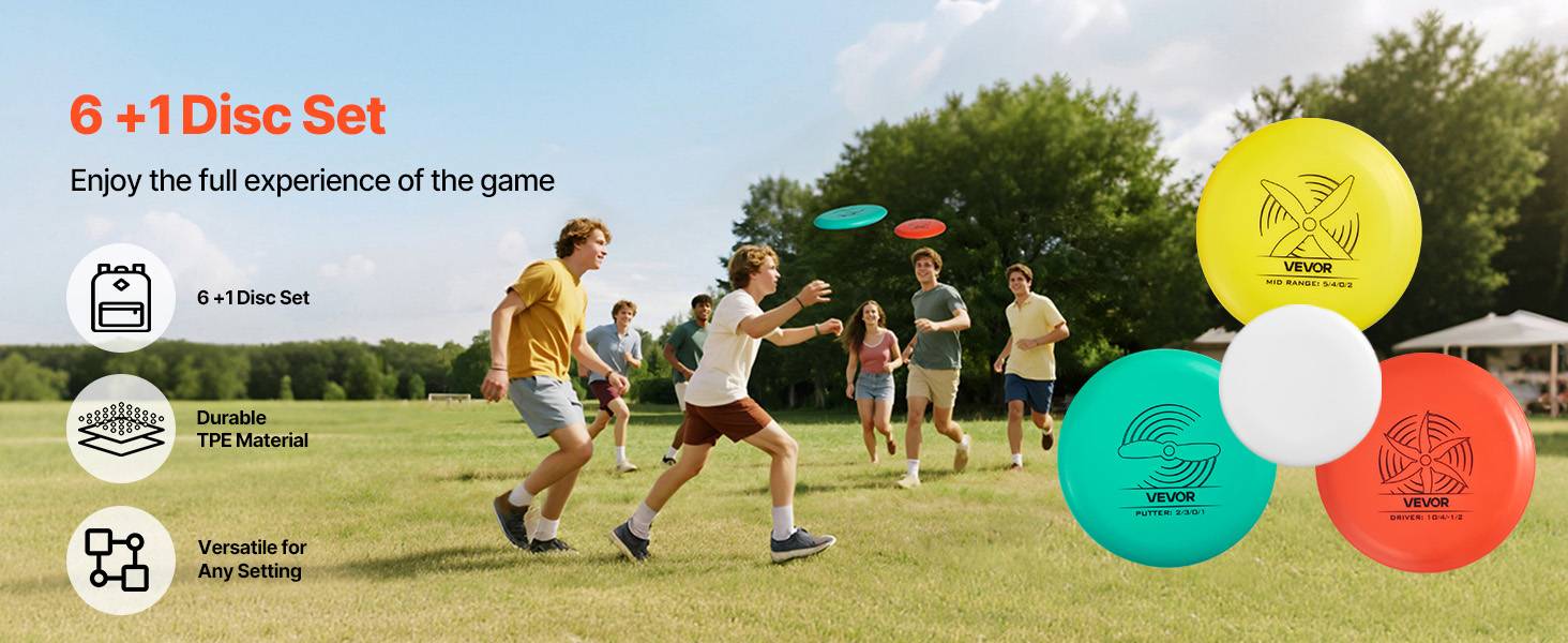 Vevor - VEVOR Ensemble Disc Golf 6+1, disques TPE durables avec putter, mid et driver, mini marqueur et sac à dos 3 poches, pour jardin, parc et plage. - Image 9