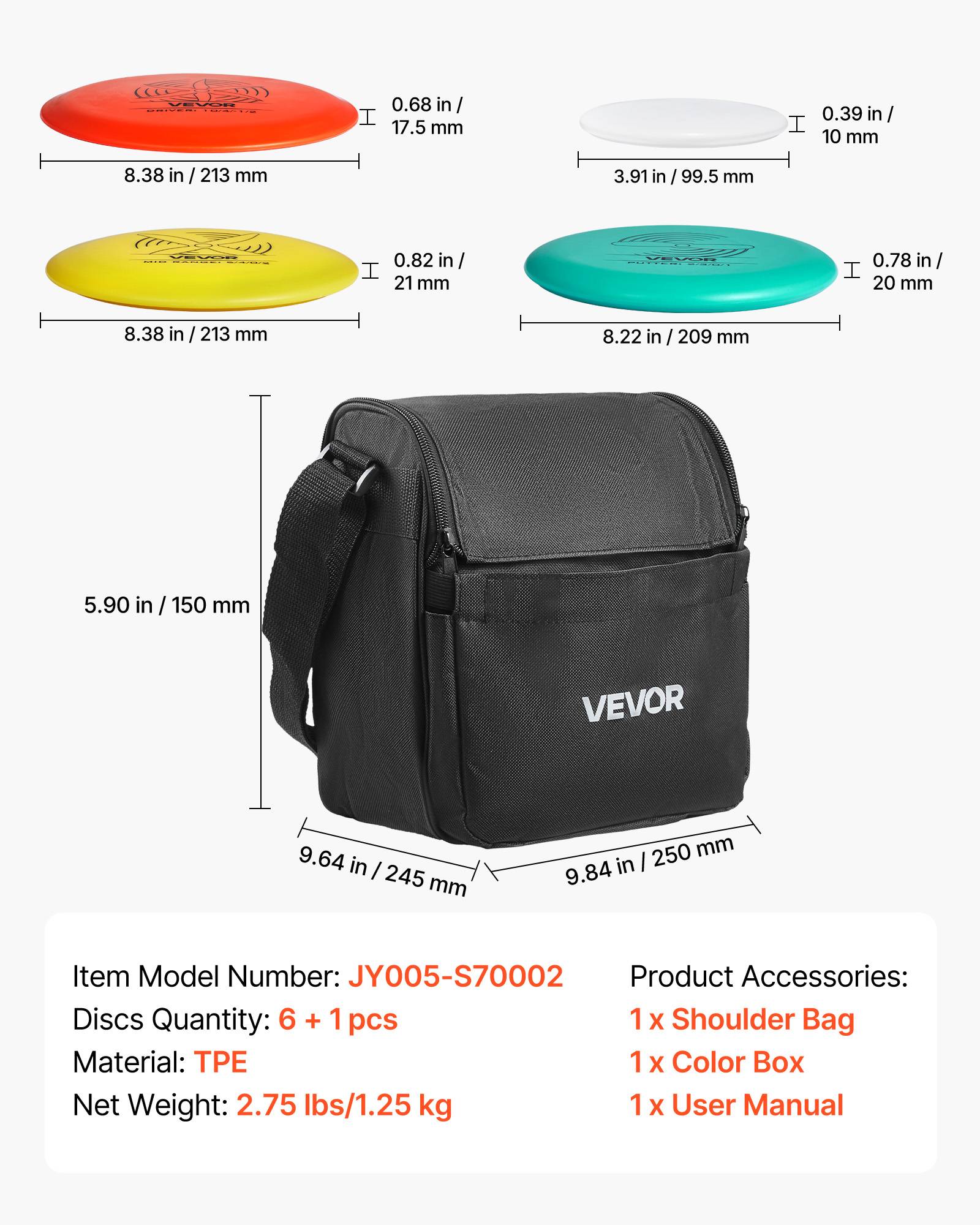 Vevor - VEVOR Ensemble Disc Golf 6+1, disques TPE durables avec putter, mid et driver, mini marqueur et sac à dos 3 poches, pour jardin, parc et plage. - Image 6