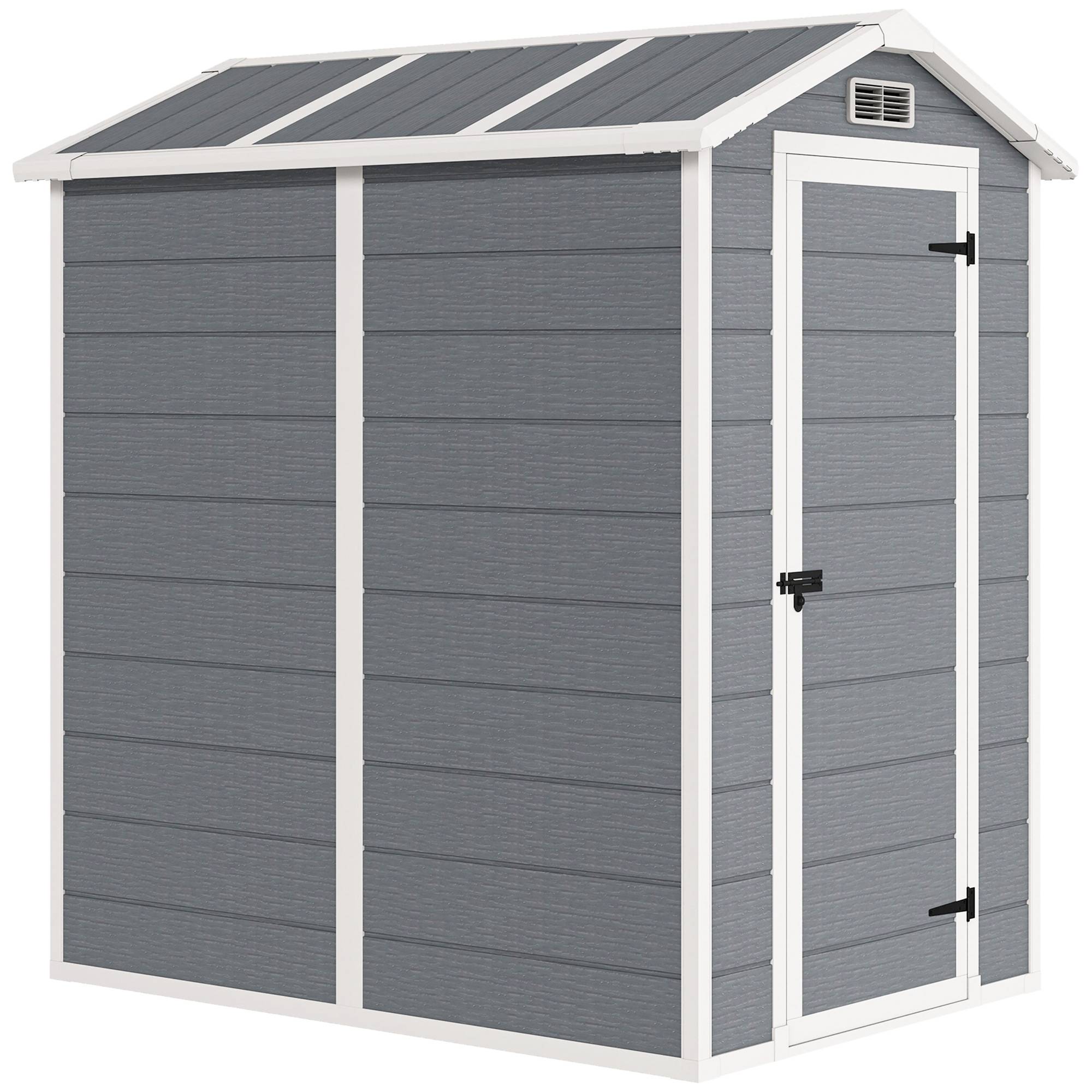 Abri de jardin en résine avec plancher, porte verrouillable et fenêtre, 1,3 x 1,8 m, gris - Image 1