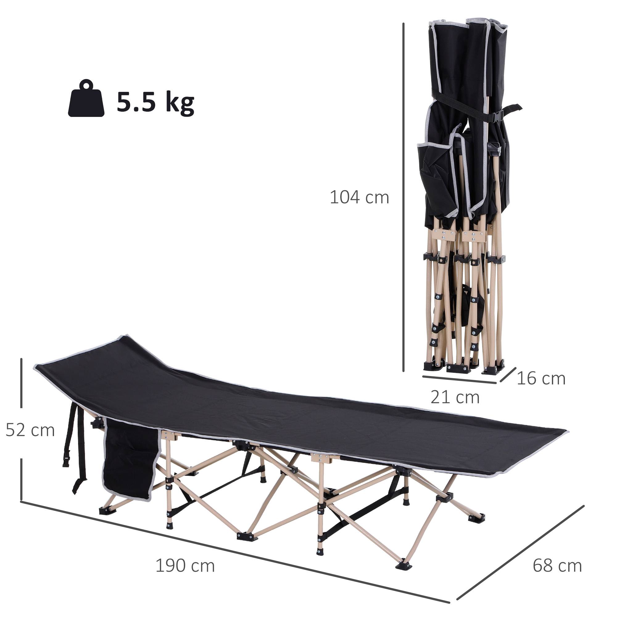 Sans Marque - Lit de camp pliable, résistant intempéries, sac inclus, 190x68x52cm, noir - Image 5
