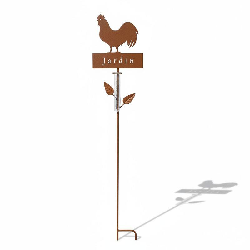 La Grande Prairie - Pluviomètre coq métal à planter jardin 22x6x110cm - Image 2
