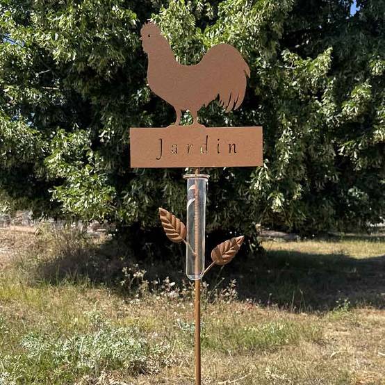 La Grande Prairie - Pluviomètre coq métal à planter jardin 22x6x110cm - Image 2