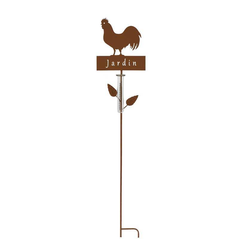La Grande Prairie - Pluviomètre coq métal à planter jardin 22x6x110cm - Image 1