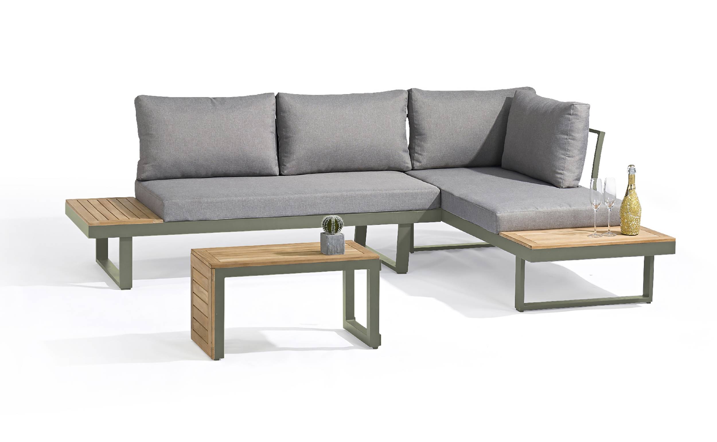 Dcb Garden - Salon de jardin TOKYO en aluminium kaki et bois d'acacia - DCB GARDEN - Image 5