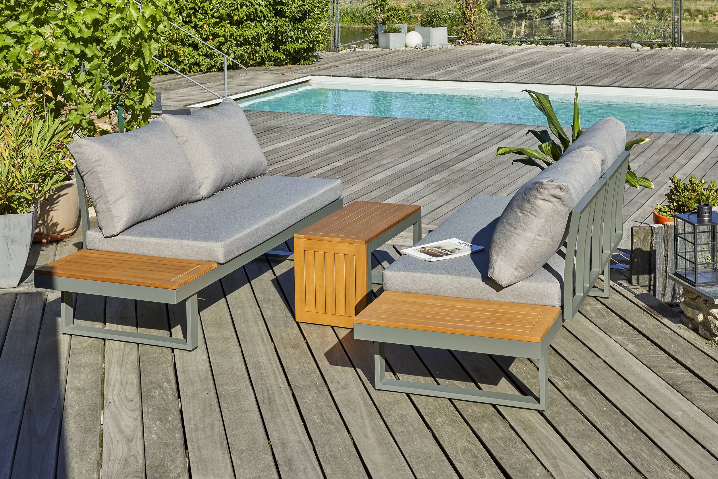 Dcb Garden - Salon de jardin TOKYO en aluminium kaki et bois d'acacia - DCB GARDEN - Image 2