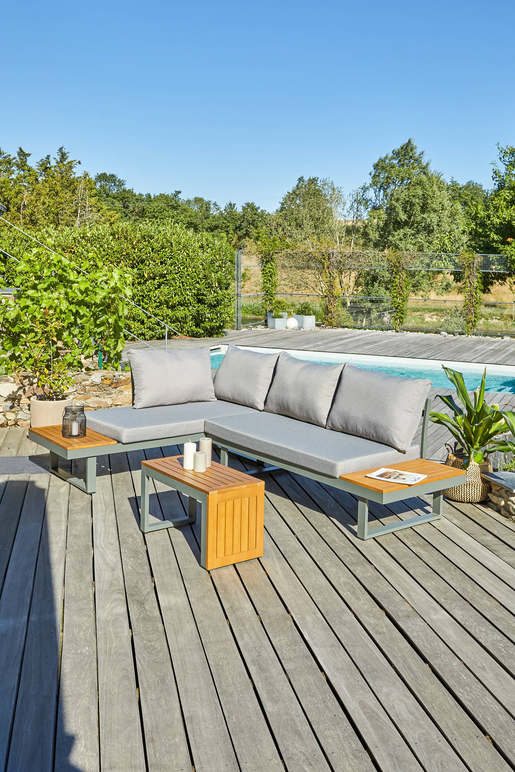 Dcb Garden - Salon de jardin TOKYO en aluminium kaki et bois d'acacia - DCB GARDEN - Image 7