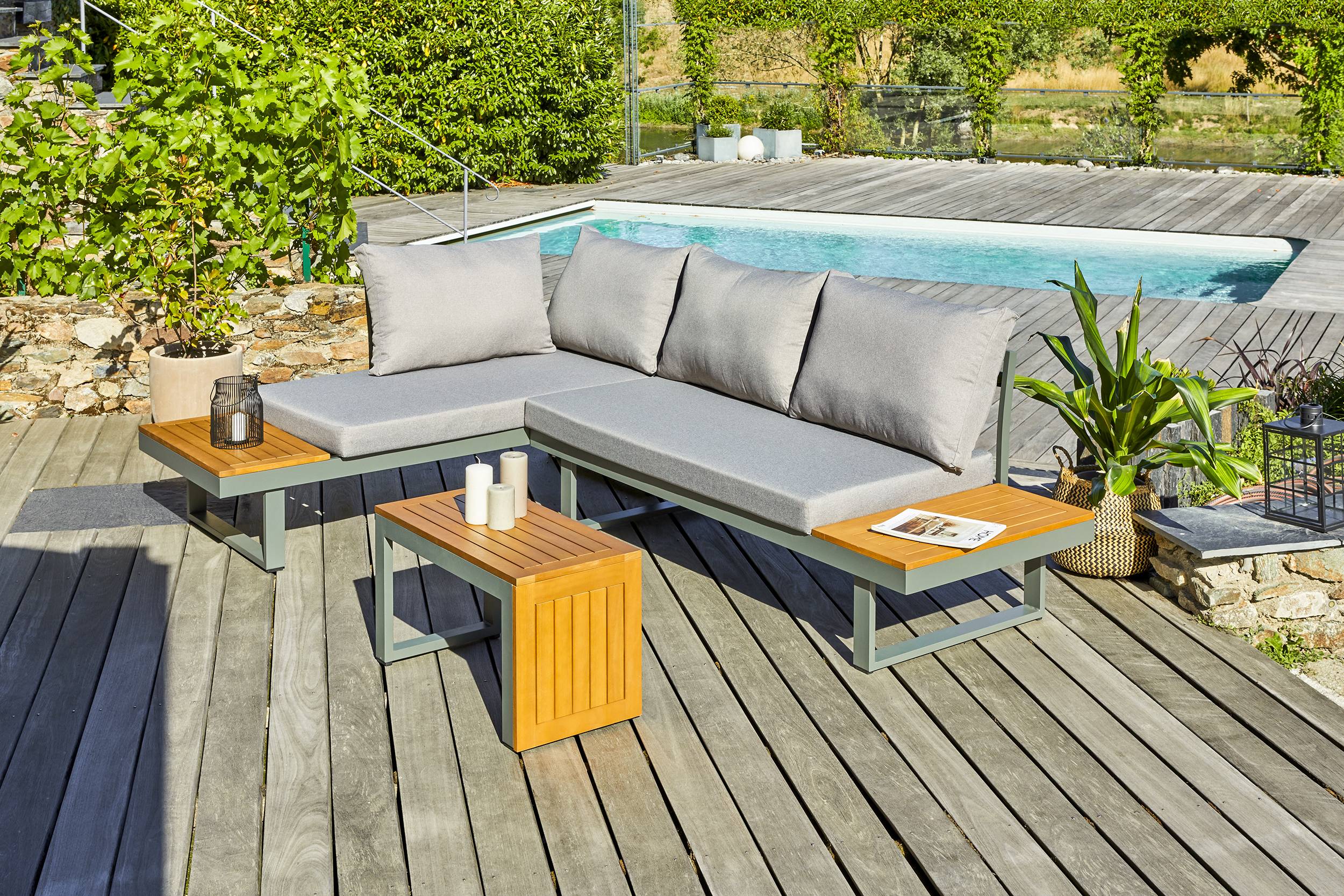 Dcb Garden - Salon de jardin TOKYO en aluminium kaki et bois d'acacia - DCB GARDEN - Image 6