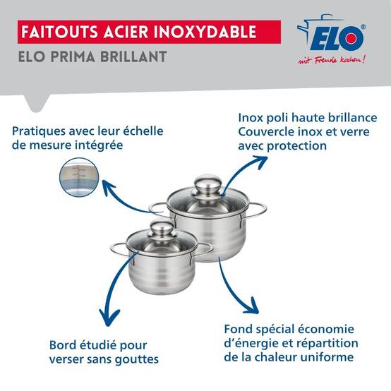 Ensemble de 1 Poêle de cuisson 28 cm et 2 faitouts 14 et 16 cm Elo Prima Brillant - Image 3