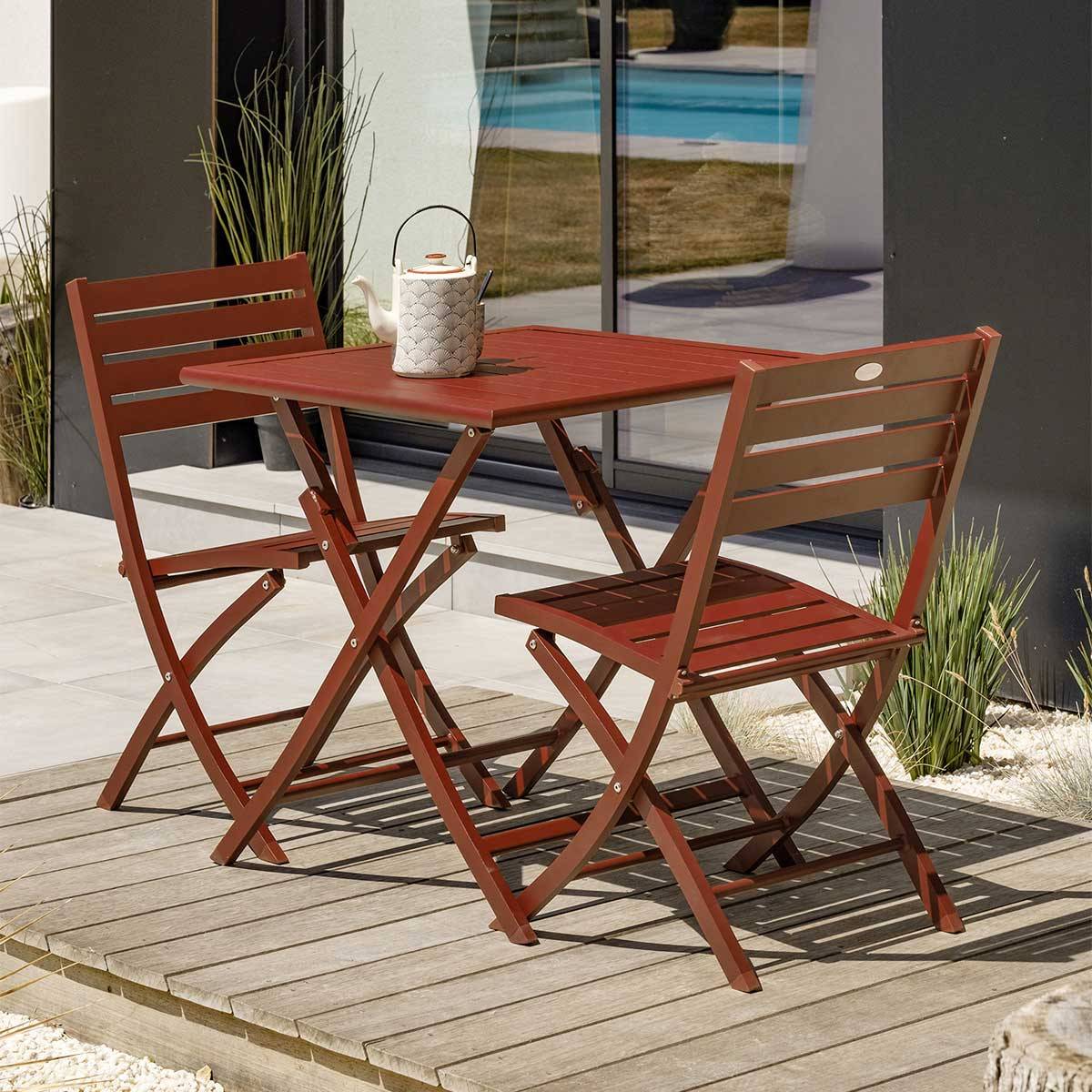 Dcb Garden - Chaise de jardin pliante en aluminium rouge L.46 x l.41 x H.82 cm DCB GARDEN - Image 5