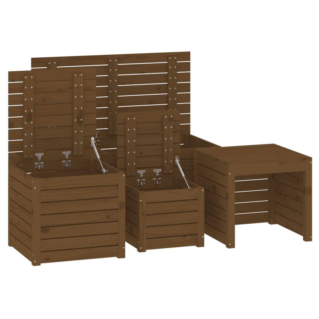 Helloshop26 - Ensemble de boîtes coffre de jardin 4 pièces bois pin massif marron miel - Image 1