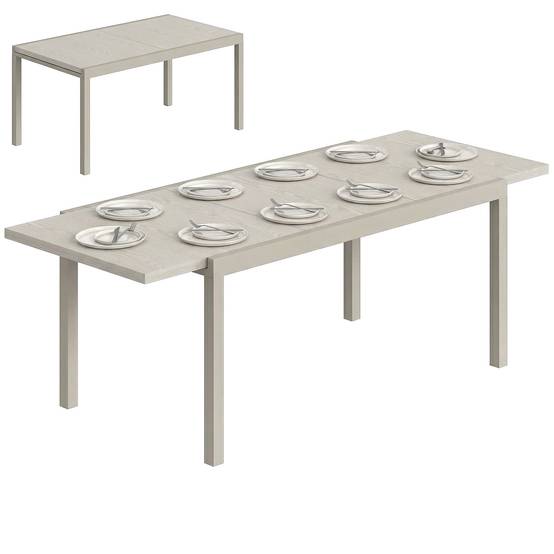 Table de jardin extensible 154/214 x 85 cm, table à manger en aluminium pour 8 à 10 personnes, aspect bois, gris clair - Image 1