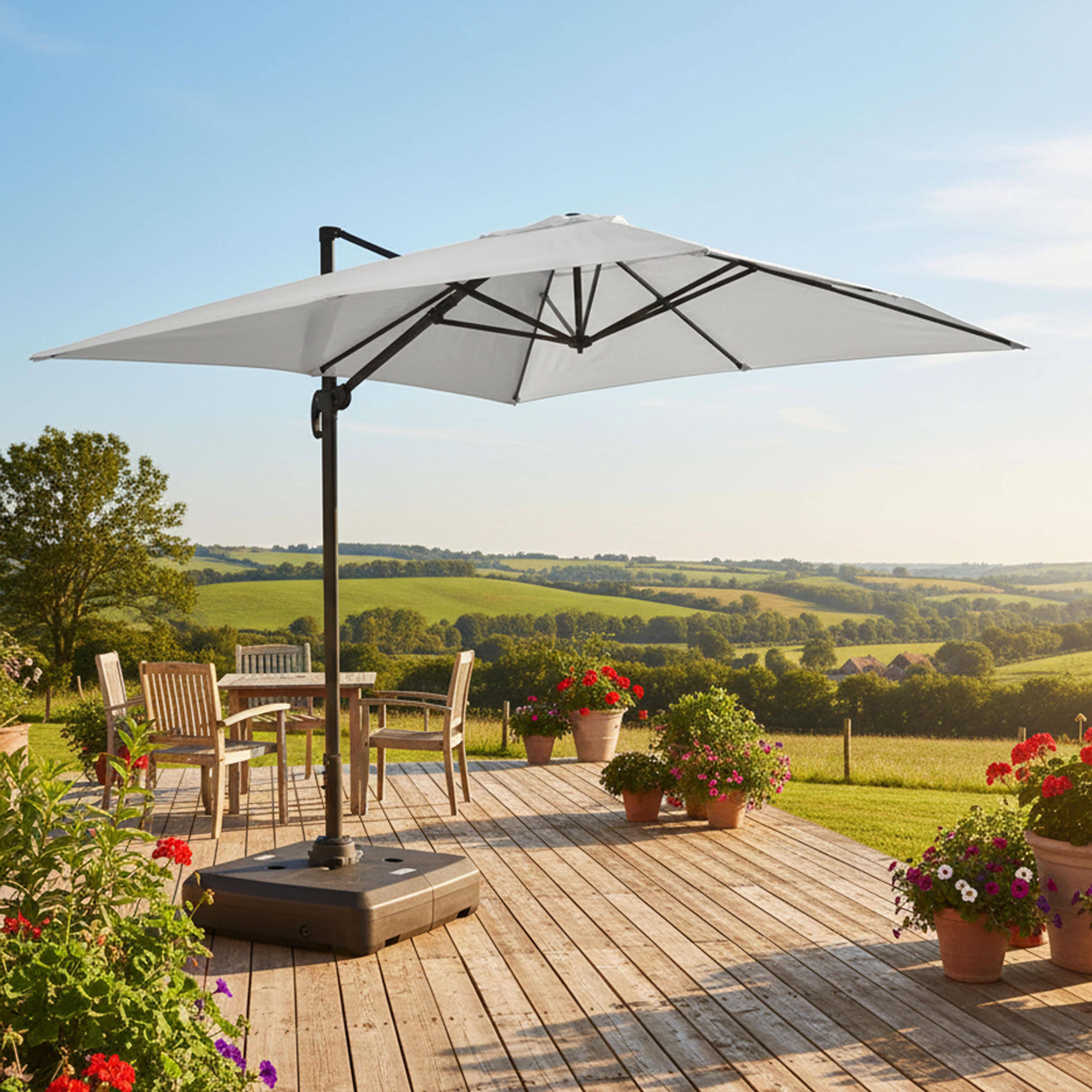 Oviala - Parasol déporté 4x3 m 360° inclinable + à lester sur roues blanc Caserta - Oviala - Image 2