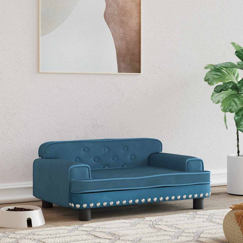 Canapé pour chien velours et bois bleu 70 x 45 x 30 cm - PANGIVO - Image 1