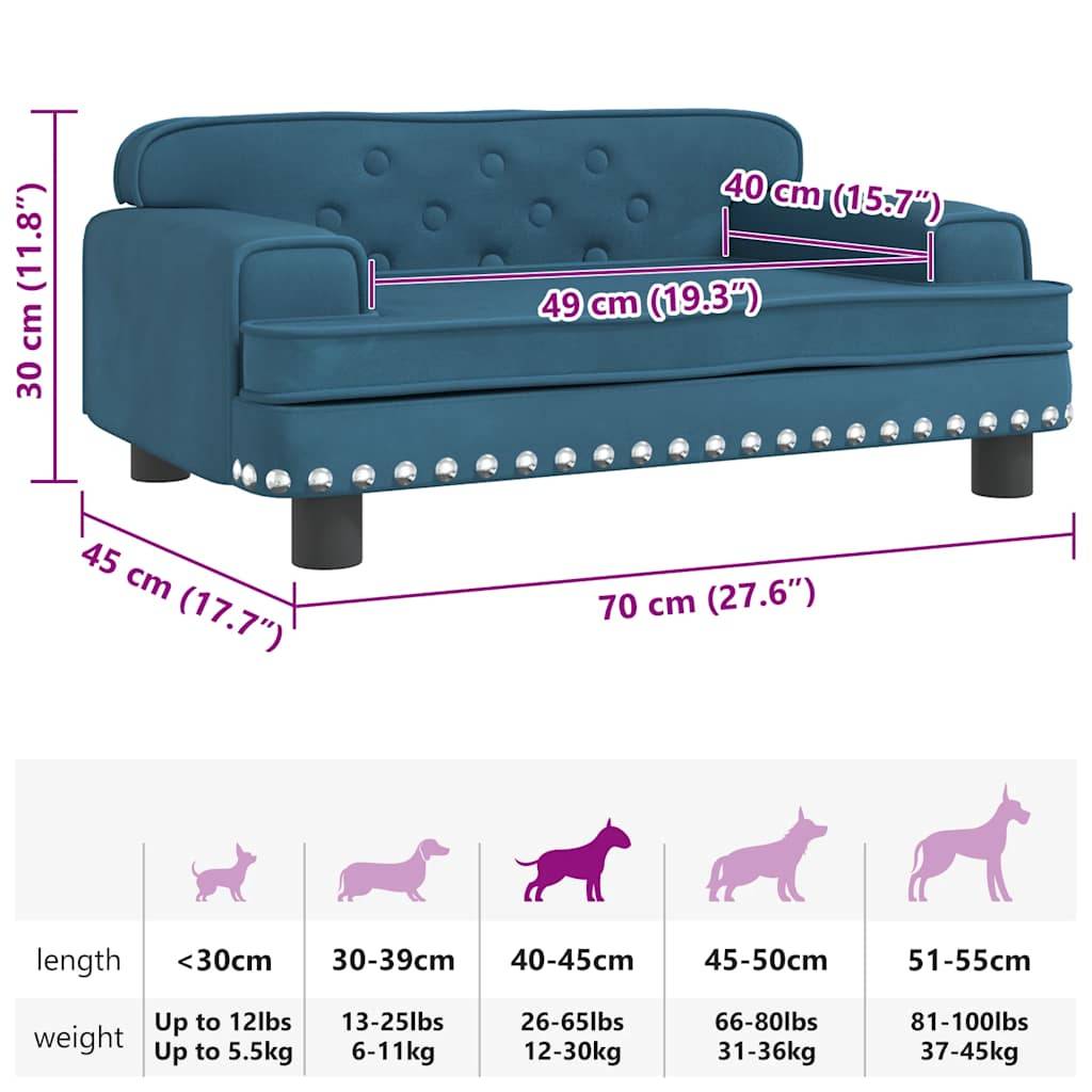 Canapé pour chien velours et bois bleu 70 x 45 x 30 cm - PANGIVO - Image 7
