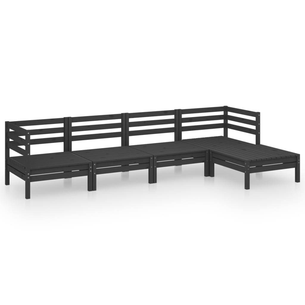 Helloshop26 - Salon de jardin meuble d'extérieur ensemble de mobilier 5 pièces bois de pin massif noir - Image 1