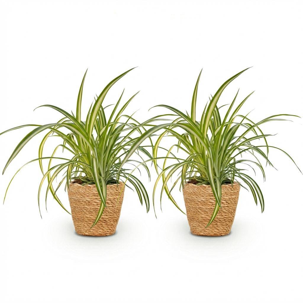 Chlorophytum comosum Variegatum - Pet-friendly - Plante araignée - Pot de 12cm - Hauteur 20-30cm - 2 plantes - Panier - Plantes d'intérieur - Image 2