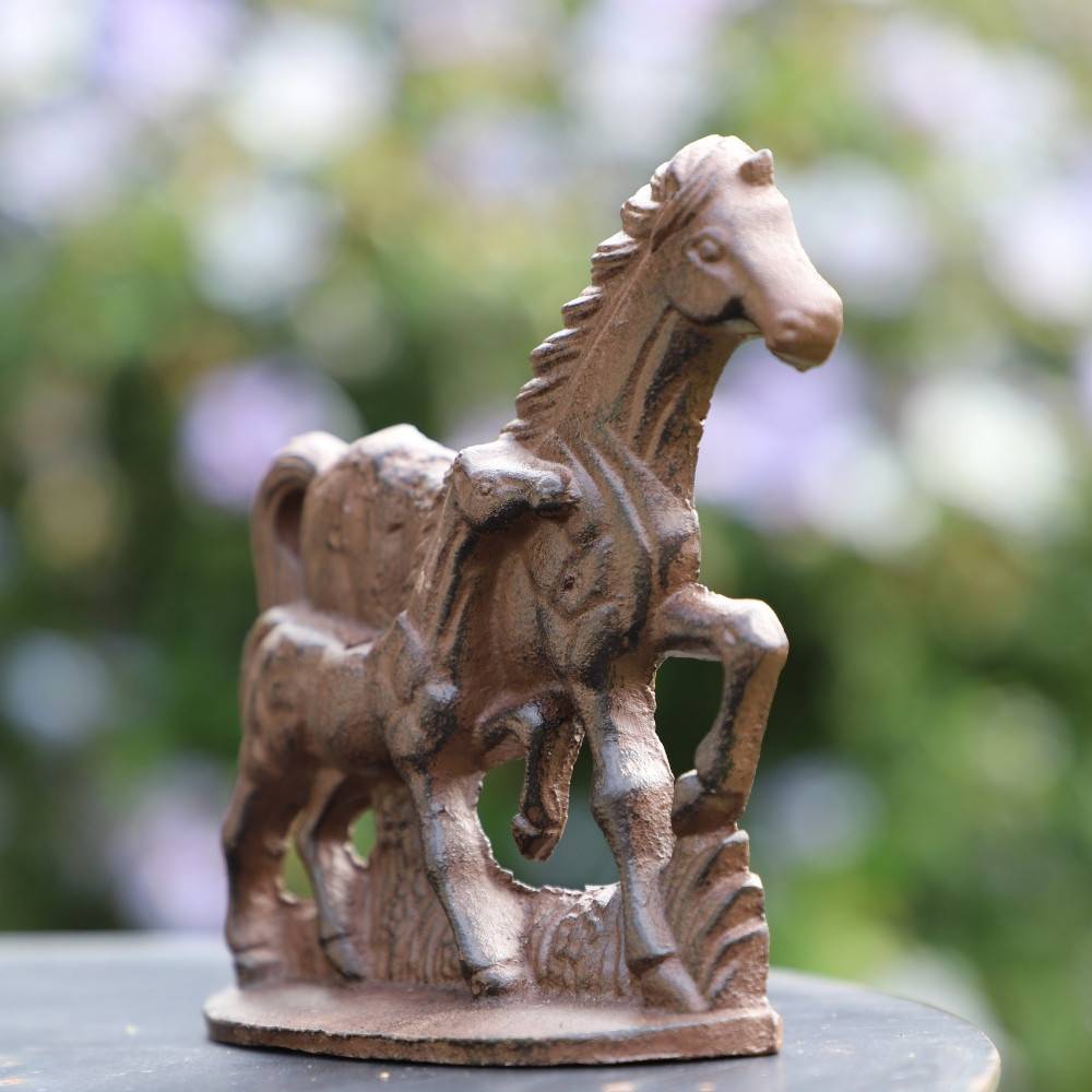 Figurine cheval en fonte marron 17 x 16 cm Chemin de campagne - Image 4