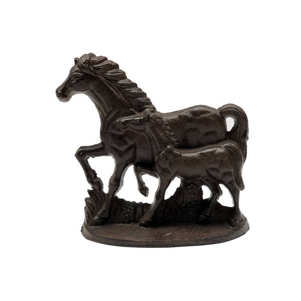 Figurine cheval en fonte marron 17 x 16 cm Chemin de campagne - Image 1