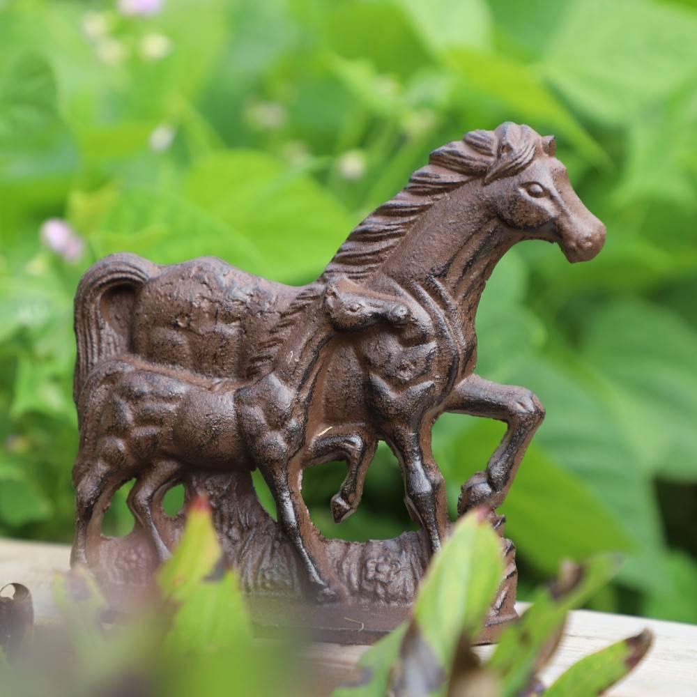 Figurine cheval en fonte marron 17 x 16 cm Chemin de campagne - Image 3